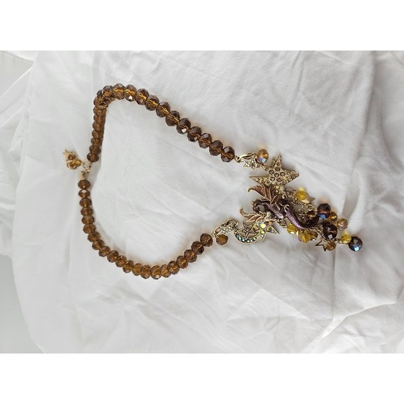 Kirks Folly Statement Necklace Celestial Dragons Fantasy Beaded Gold - Picture 5 of 9